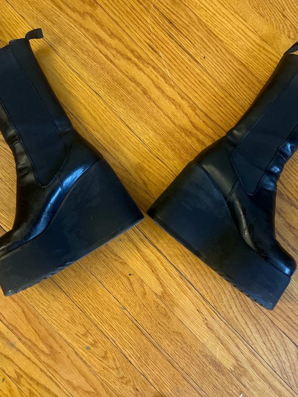 Womens Black Platform Chelsea Wedge Boots